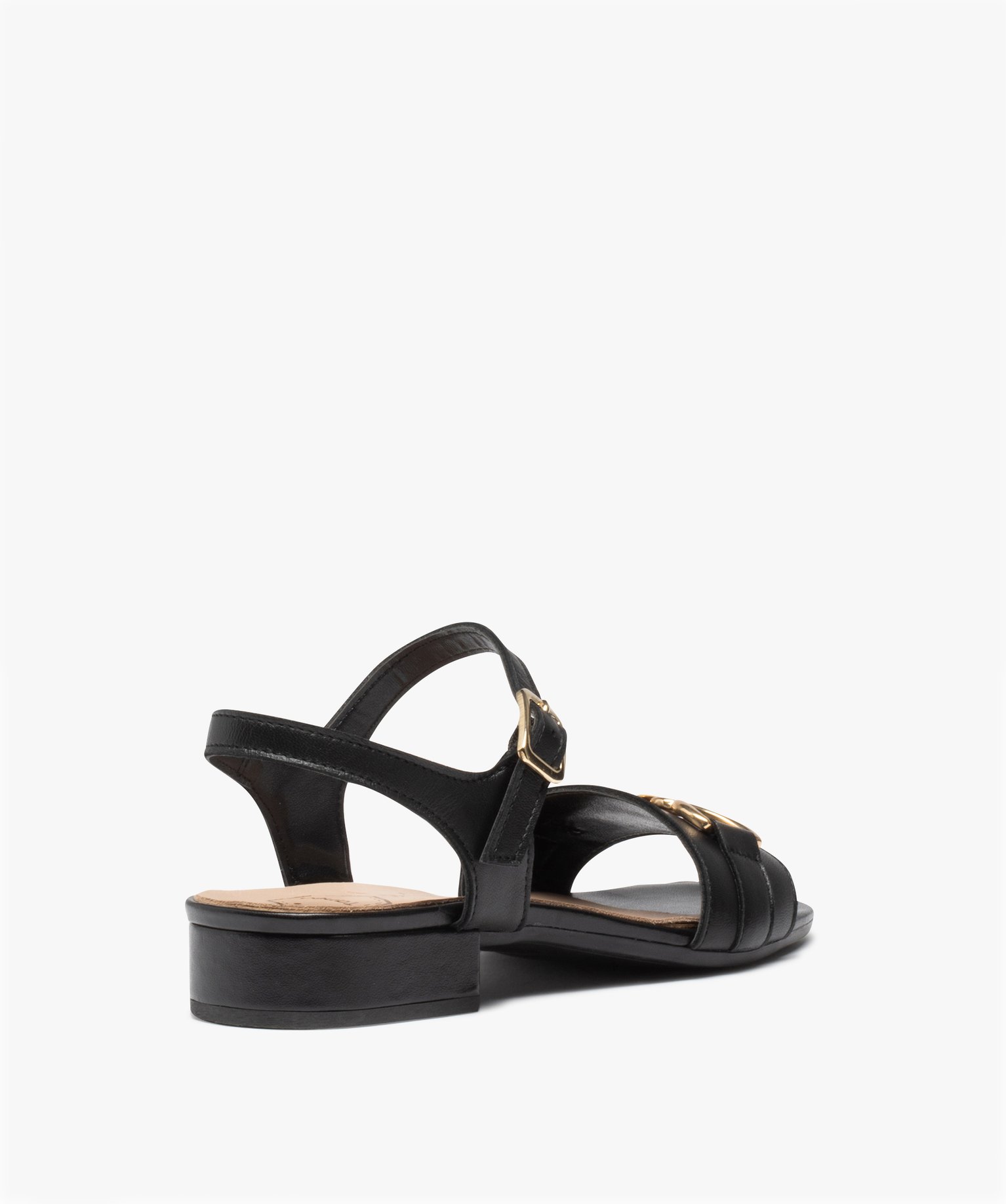 Nu-pieds femme unis à talon plat et bride à chane noir | GEMO