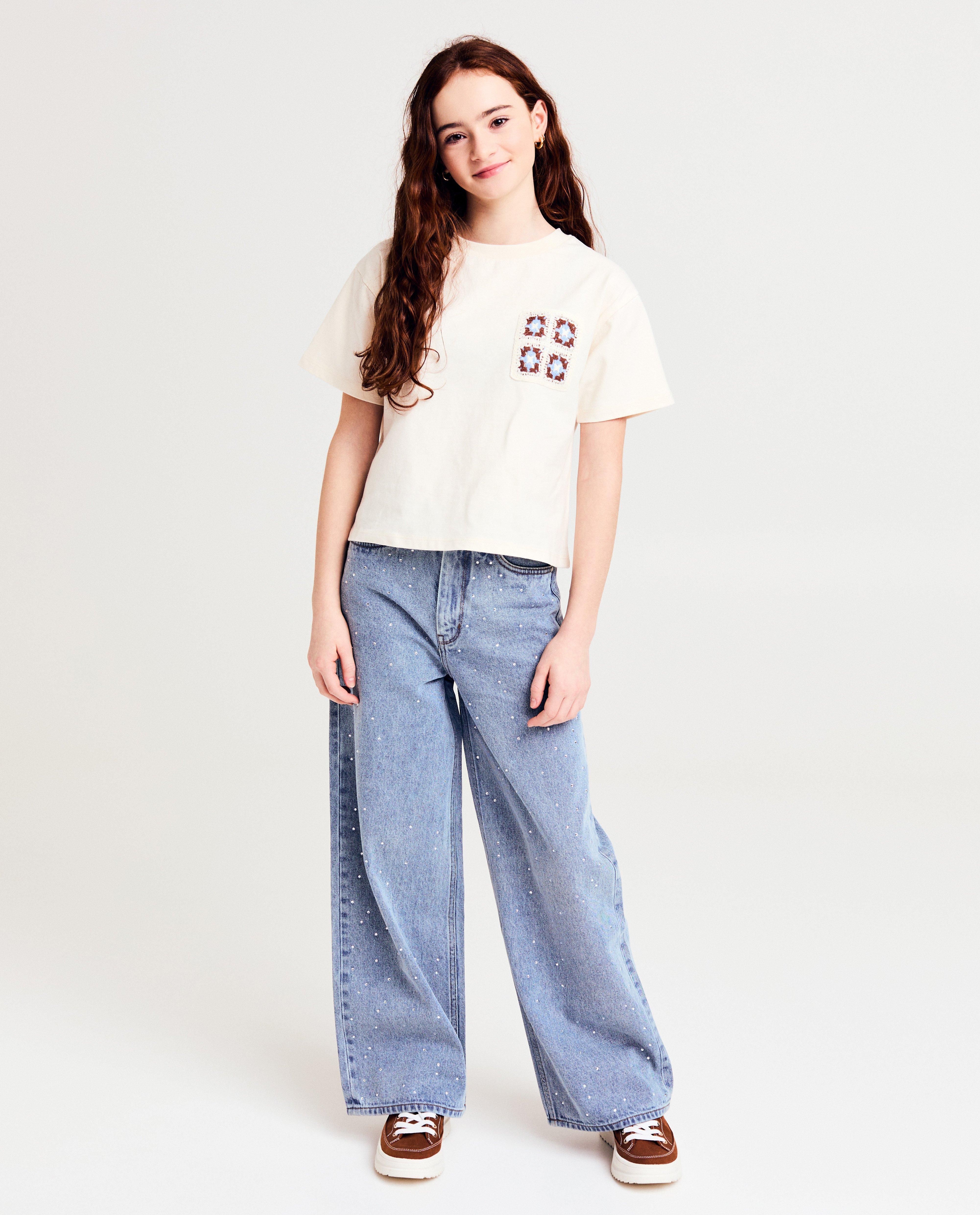 Tricou Like Me cu buzunar croșetat la piept, 116-164 alb
