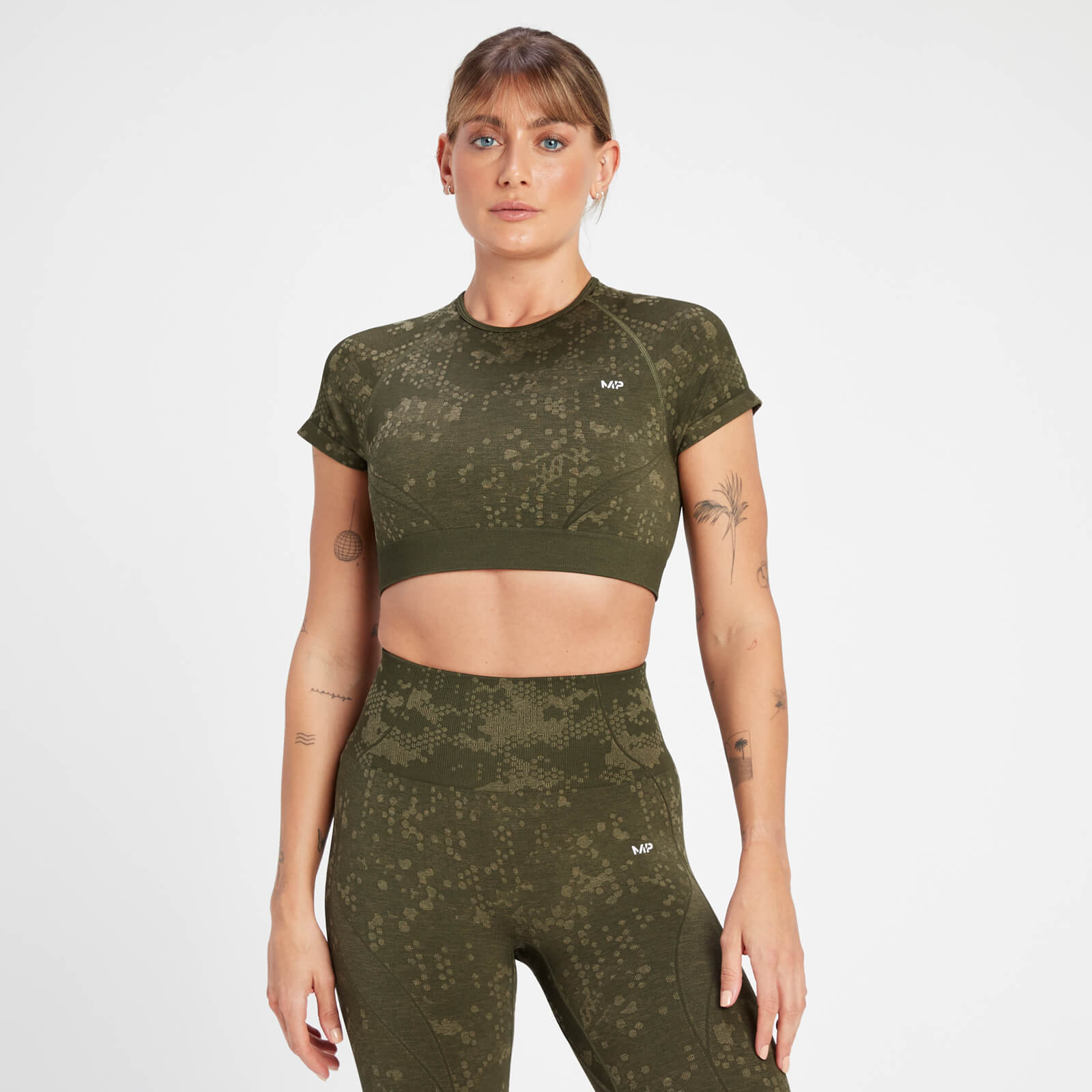 Crop top à motif sans coutures MP Adapt pour femmes – Vert olive