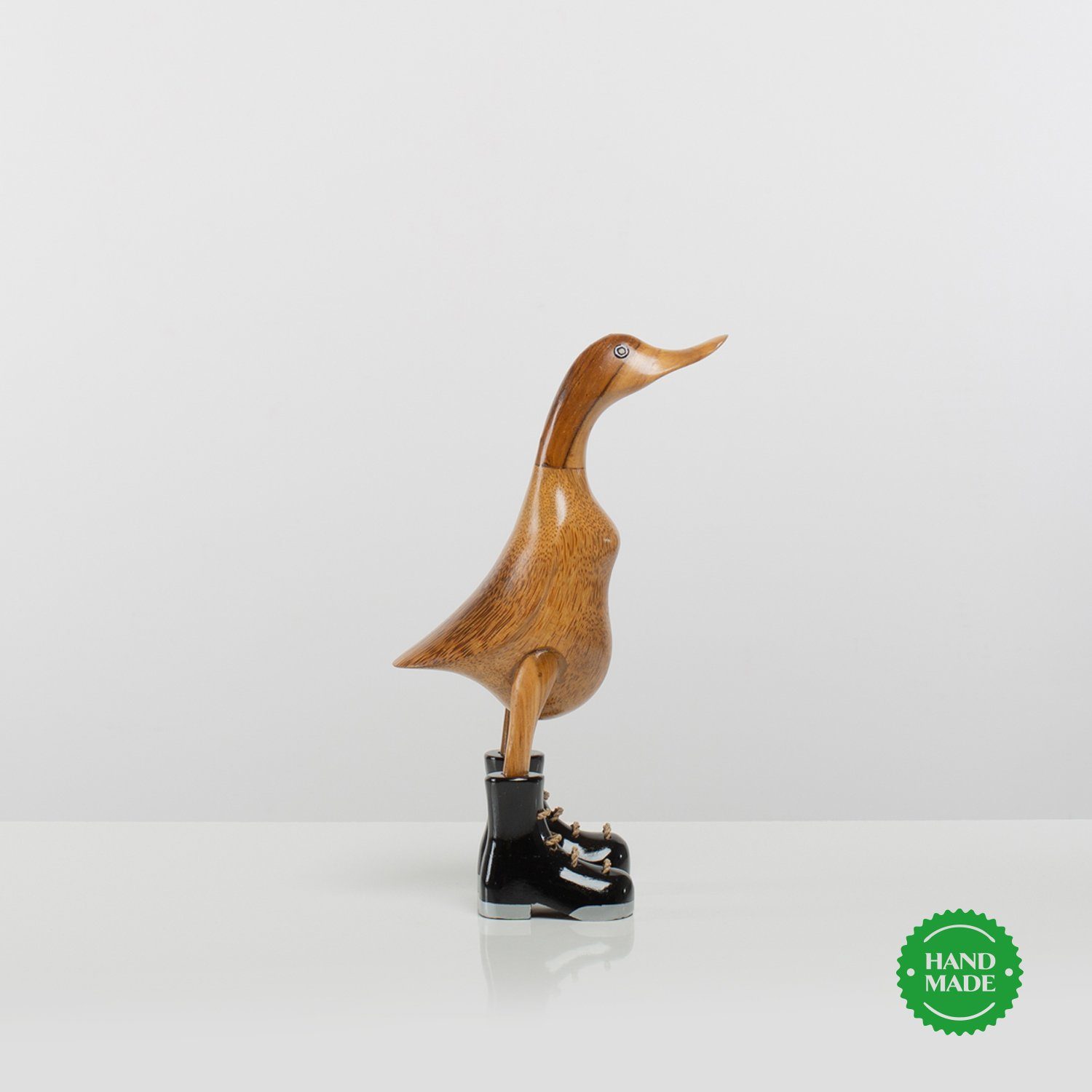 Rikmani Dekofigur Holzfigur Ente Stiefel - Handgefertigte Dekoration aus Holz Geschenk (3-er Set), 3 Holzarten