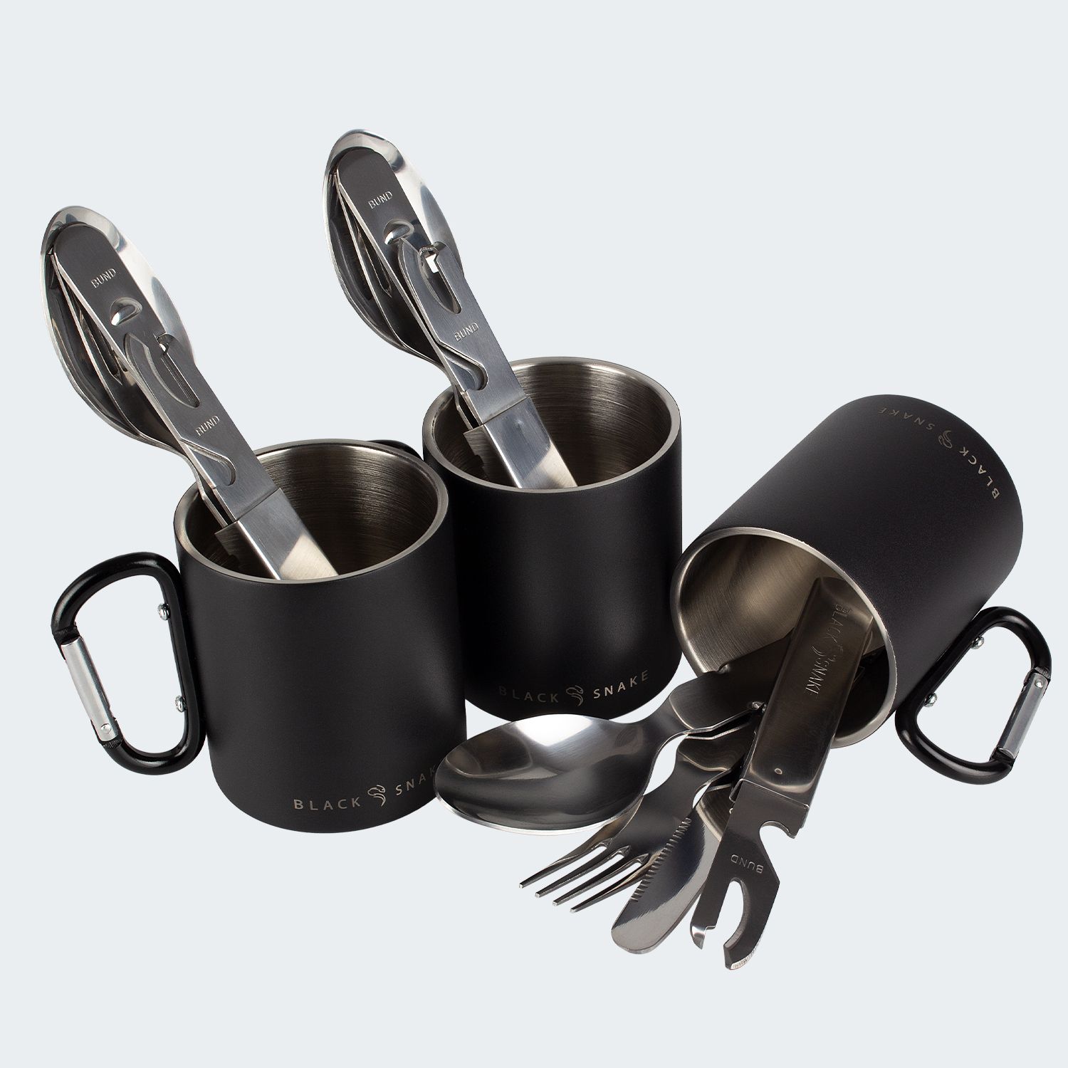 Black Snake 5-teiliges Thermobecher mit Karabiner und Besteckset