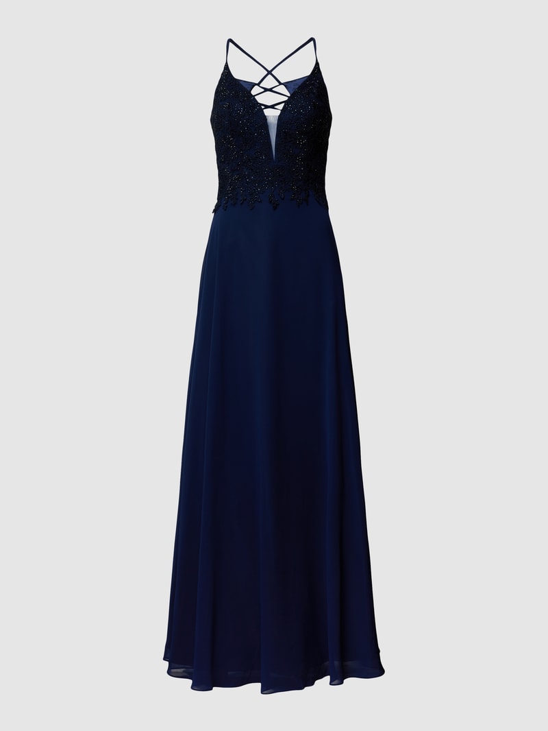 Midikleid mit Zierbesatz in dunkelblau