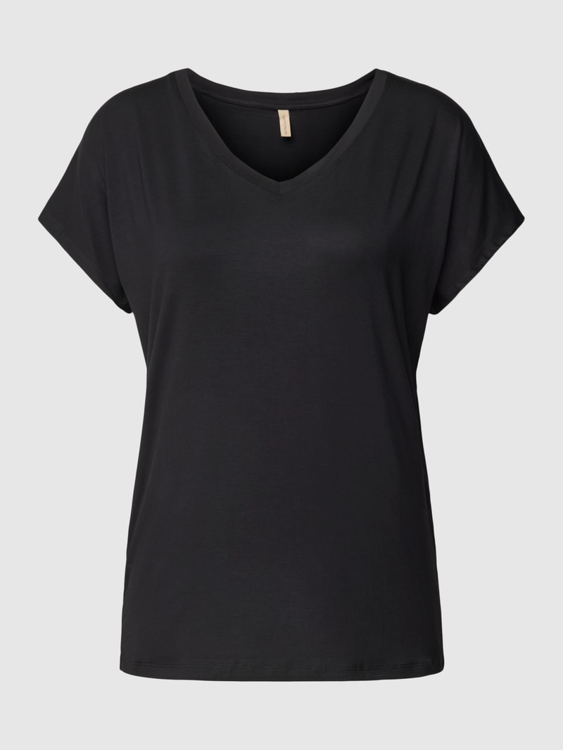 T-Shirt mit Label-Detail Modell 'Marcia' in schwarz