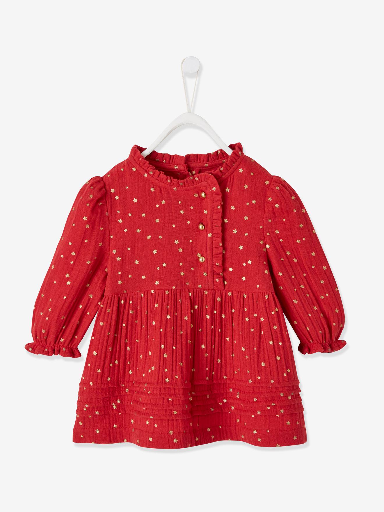 Vertbaudet Baby Kleid mit Sternen - dunkelgrün bedruckt