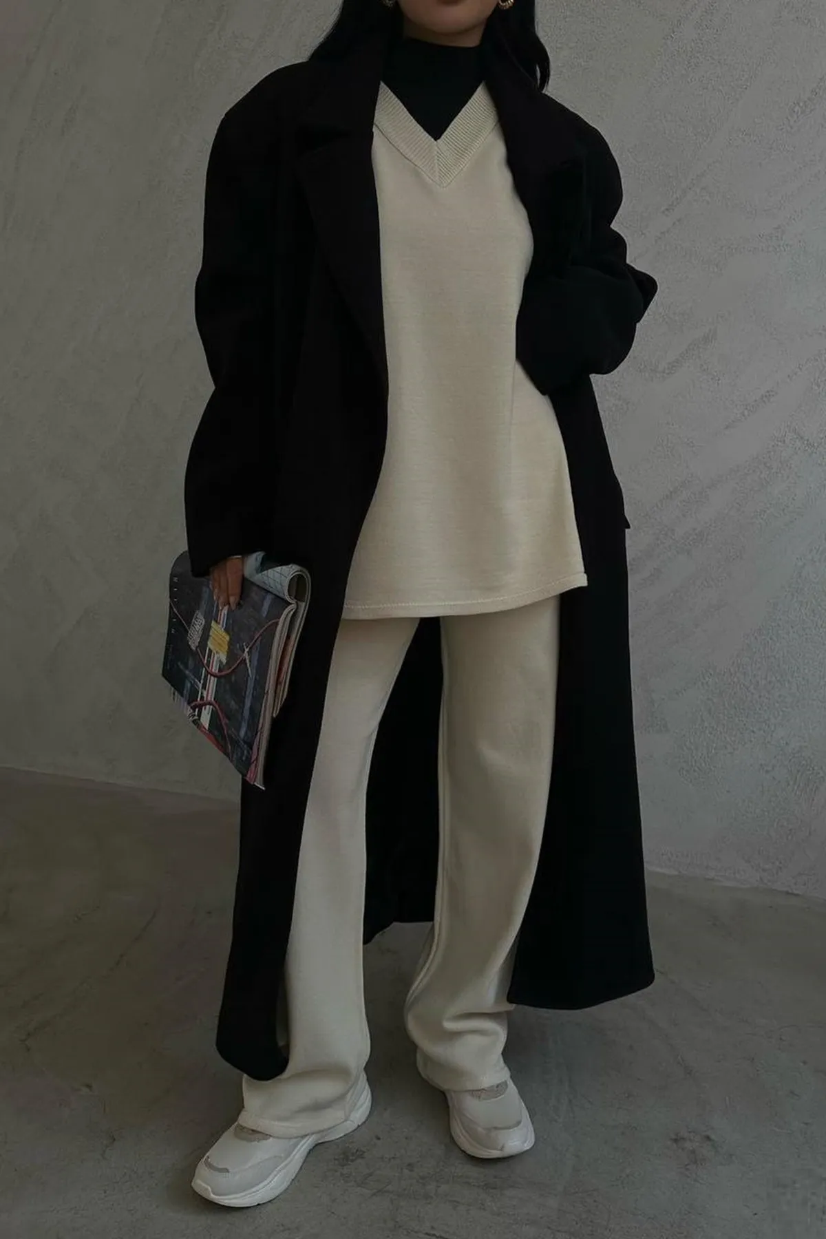 lovebox  Beiges Pullover-Hosen-Set mit V-Ausschnitt für Damen 6532
