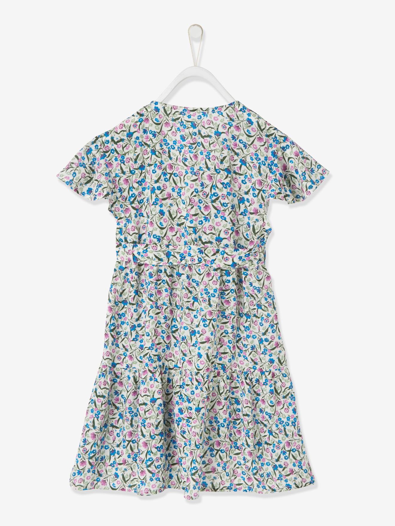 Vertbaudet Mädchen Wickelkleid - wollweiß/mehrfarbig geblümt