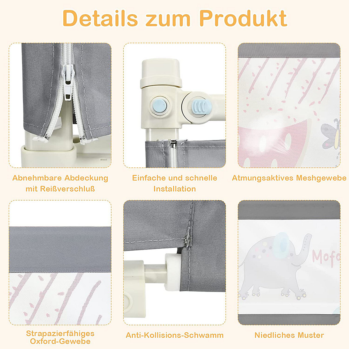 Bettschutzgitter 175cm 24 Stufen höhenverstellbar
