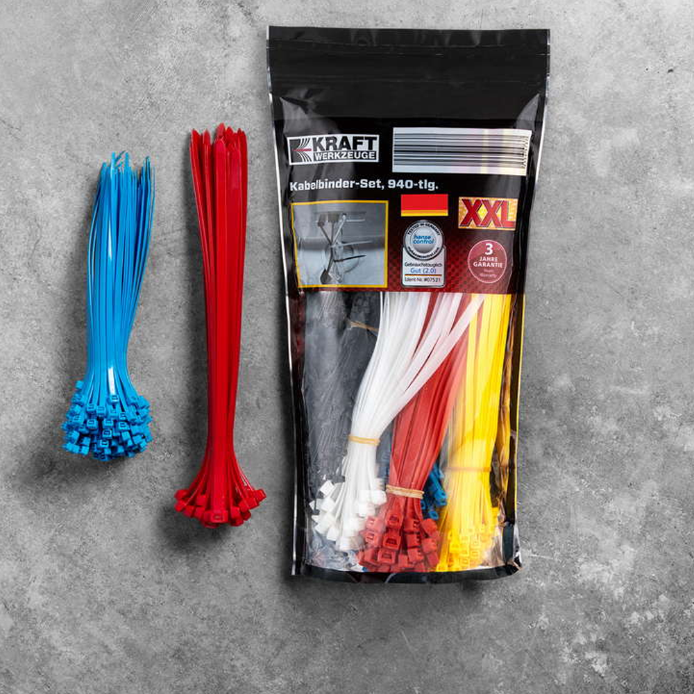 Kraft Werkzeuge Kabelbinder XXL-Pack, 940 tlg. - Bunt