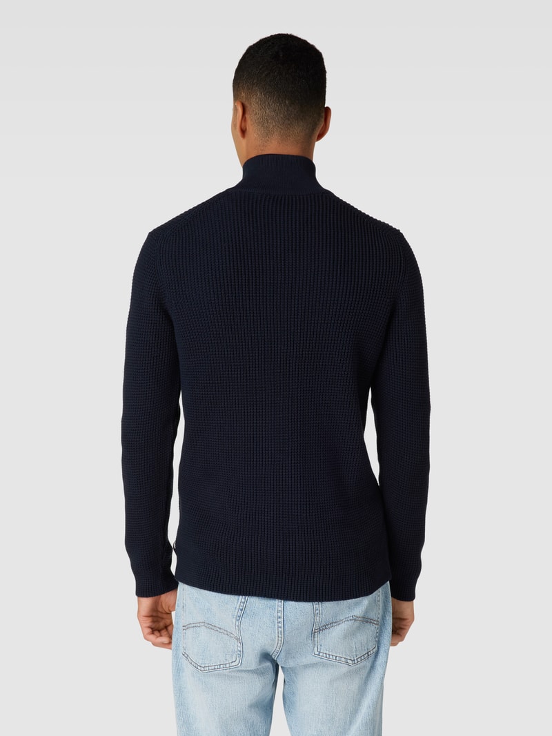 Strickpullover mit Stehkragen Modell 'Falco' in dunkelblau