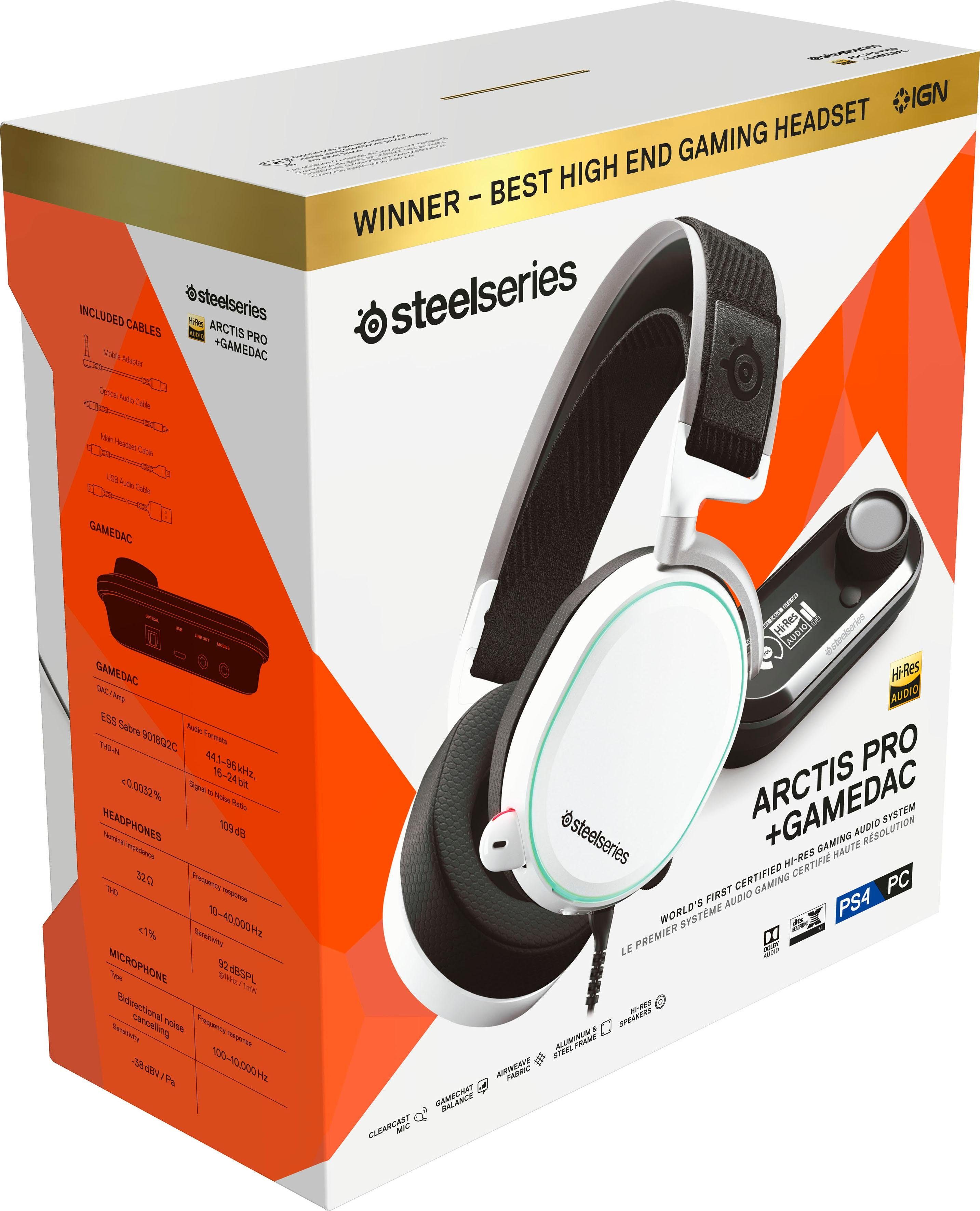 SteelSeries Arctis Pro + GameDAC White Gaming-Headset (Hi-Res, Noise-Cancelling)