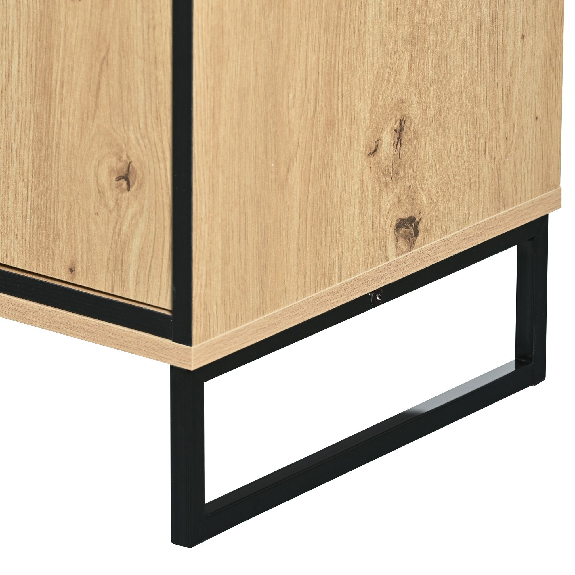 Merax Sideboard mit LED-Beleuchtung und Glasablagen, Kommode Holz mit großem Stauraum und verstellbare Einlegeböden