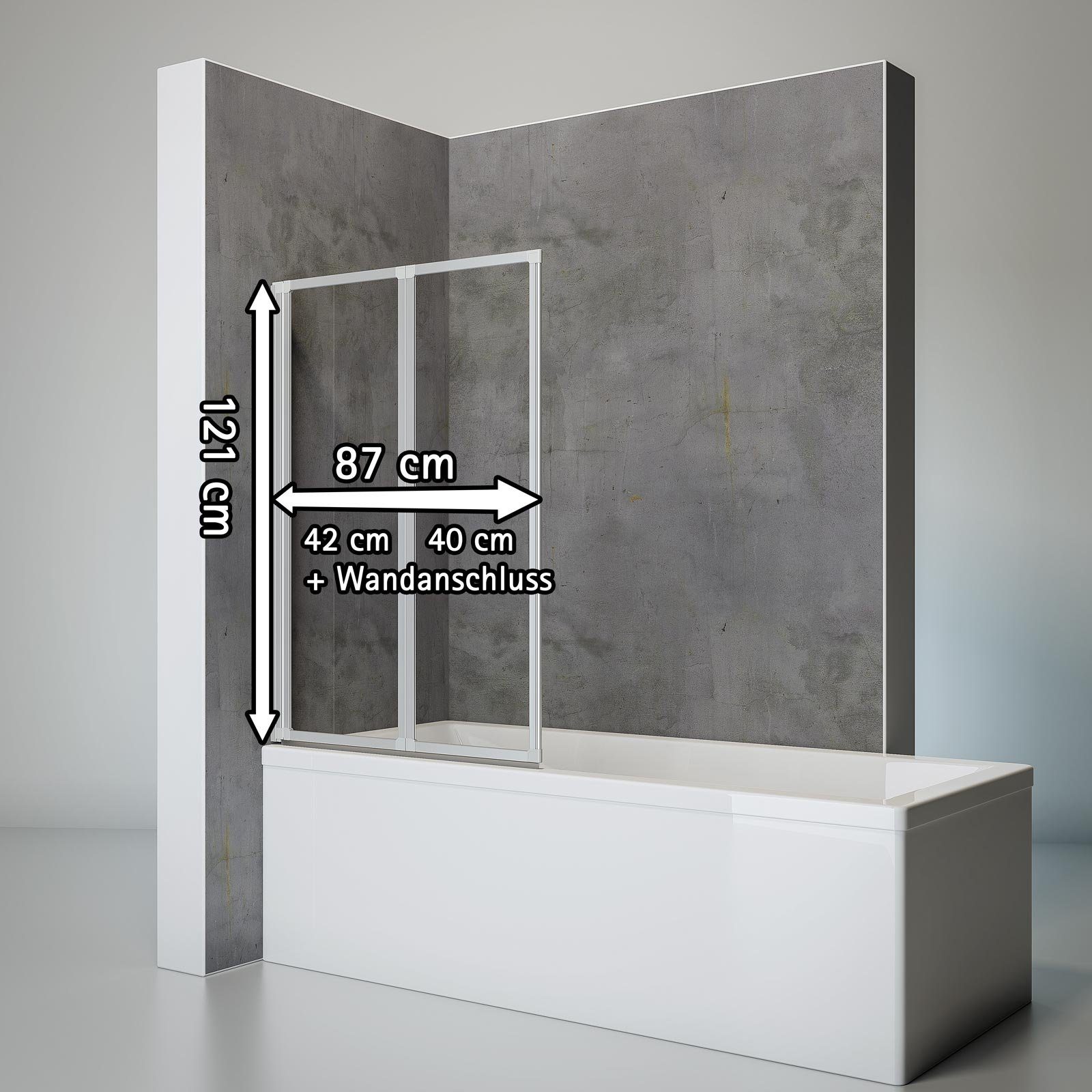 Schulte Badewannenaufsatz Smart BxH: 87 x 120 cm, 3 mm Sicherheitsglas, (2 tlg), zum Kleben - ohne Bohren in die Fliese, inkl. Klebe-Montage-Set