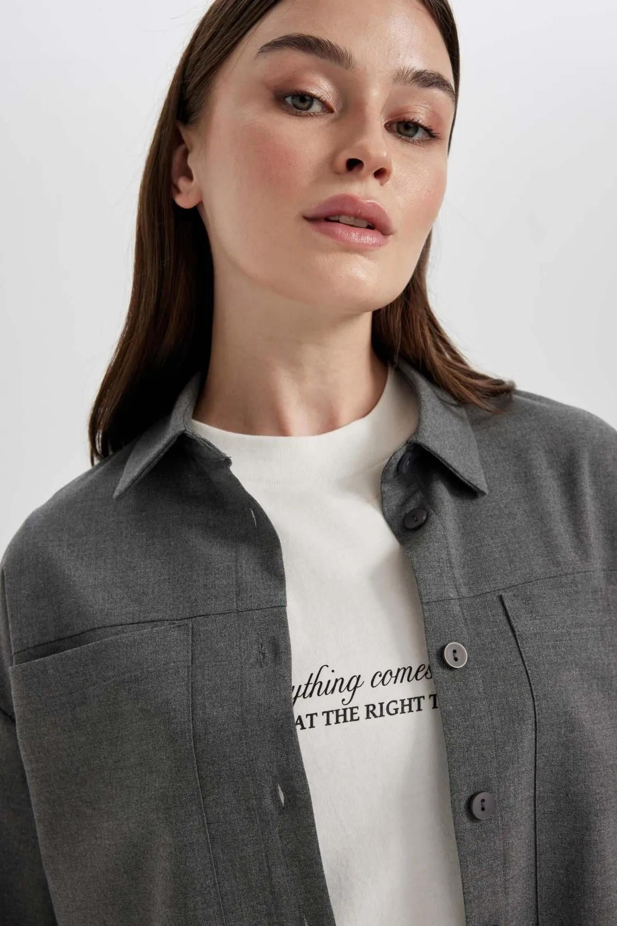 DeFacto  Relax Fit Gabardine Langarmhemd Tunika B0915ax23wn