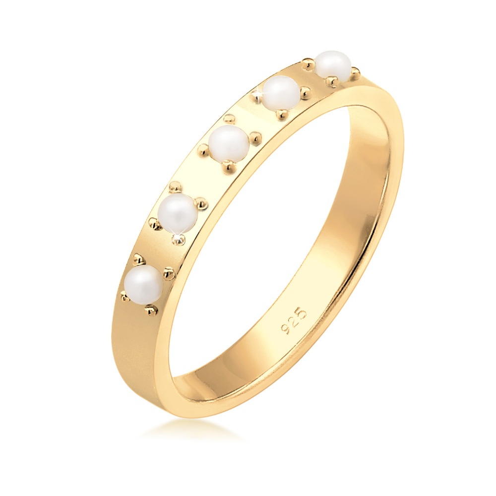 Elli Elli Bague Femme Élegante et Simple avec des perles synthétiques en Argent Sterli Bague