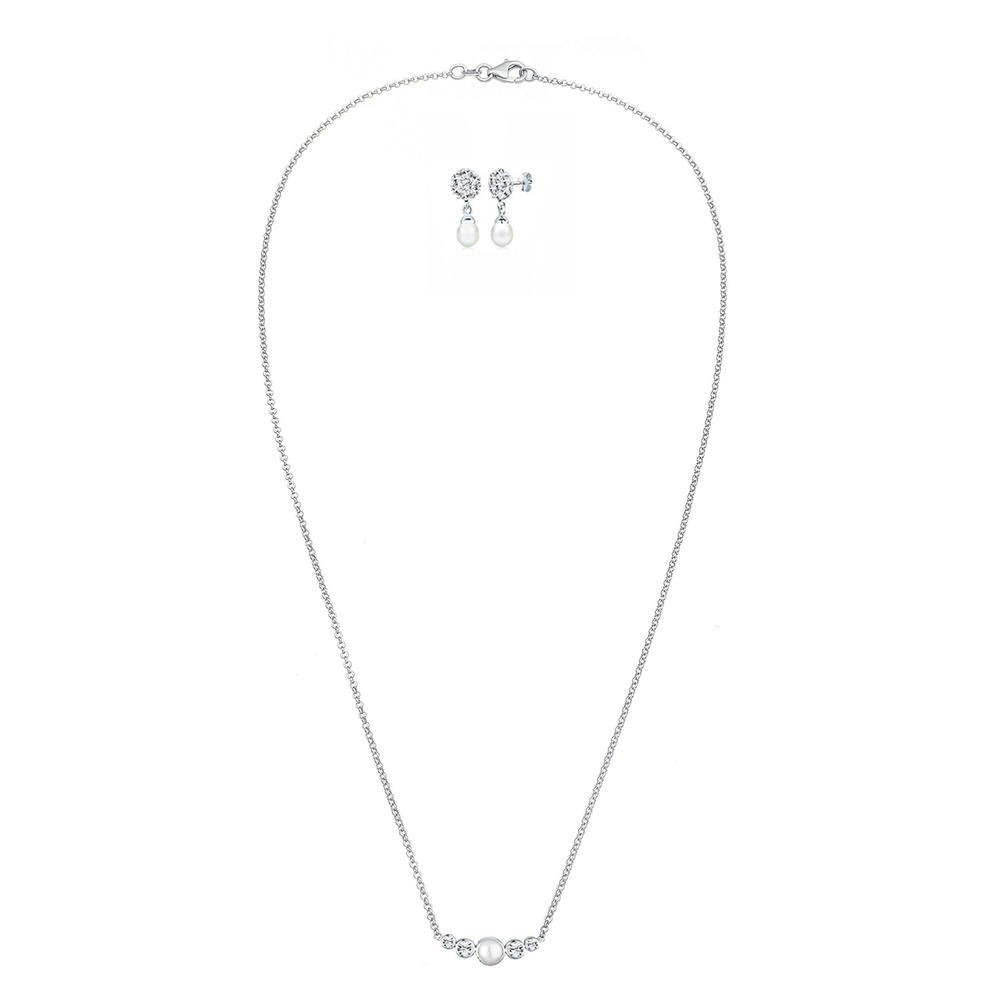 Elli PREMIUM Elli PREMIUM Ensemble de Bijoux Femmes Classique Set pendentif d'oreilles perle d Bijoux