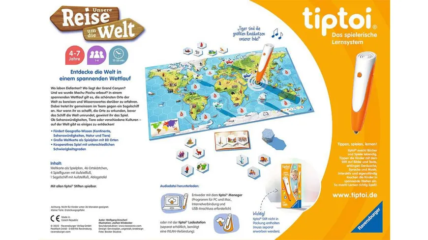 Ravensburger tiptoi - Spiel - Unsere Reise um die Welt - Lernspiel ab 4 Jahren, lehrreiches Geografiespiel