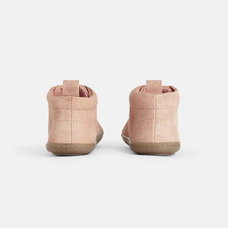 Bottillon 1er pas en cuir souple irisé rose bébé fille
