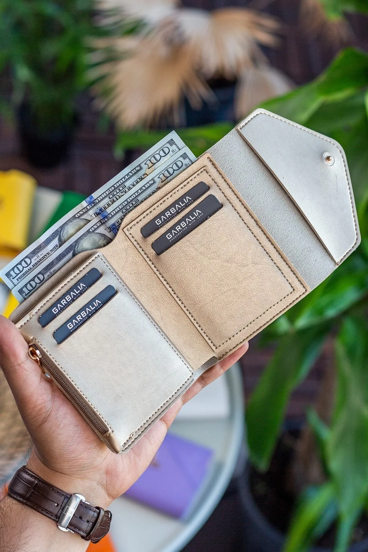 Garbalia  Columbia Mini-Gold-Geldbörse für Damen aus veganem Leder mit Münzfach und losem Kartenhalter