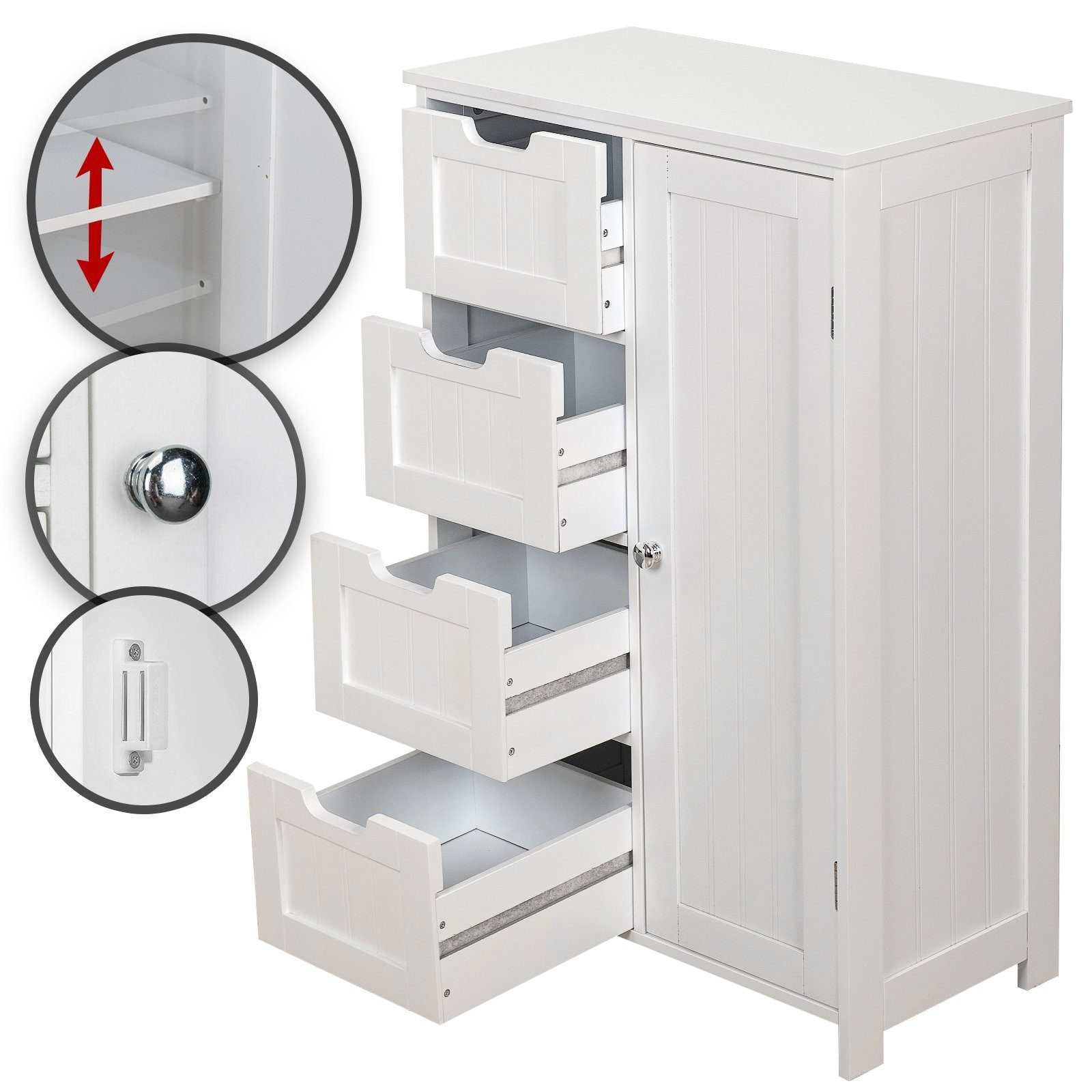 MIADOMODO Badkommode Badezimmerschrank - Weiß, MDF, Verstellbare Regalebenen, 55x30x82cm