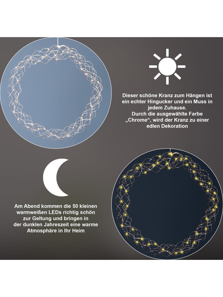 STAR Trading LED Dekokranz ,Curly, chrom, Ø 45cm in Chrom günstig kaufen onesize