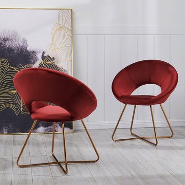 Duhome Loungesessel, Esszimmerstuhl Wohnzimmerstuhl aus Samt, Polsterstuhl Sessel, Gold Metallbeine