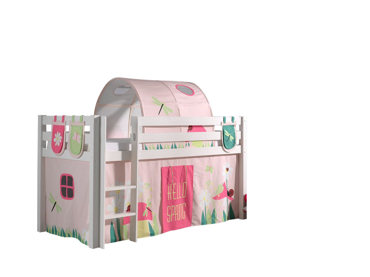 VIPACK Spielbett Pino mit Textilset Vorhang, Tunnel und 3 Taschen 