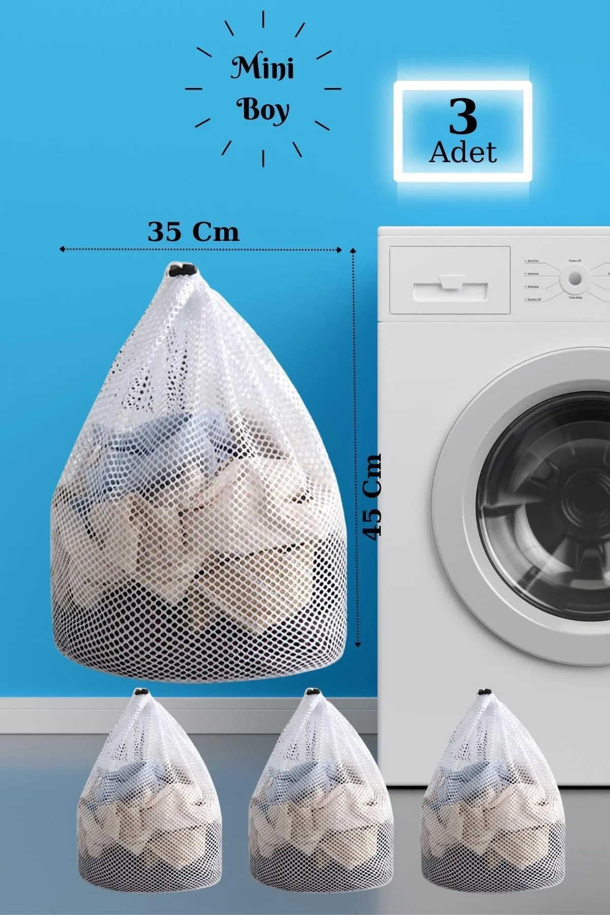 Znp Home  LBag | 3 Stück Wäschenetz mit Kordel 35x45 cm | Sockenvorhangnetz
