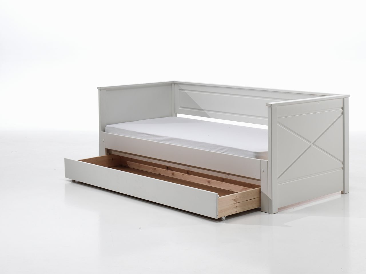 VIPACK Kojenbett mit Auszug, Liegefläche von 90 x 200 auf 180 x 200 erweiterbar, inkl. Bettschublade, Ausf. Kiefer mit MDF weiß lackiert