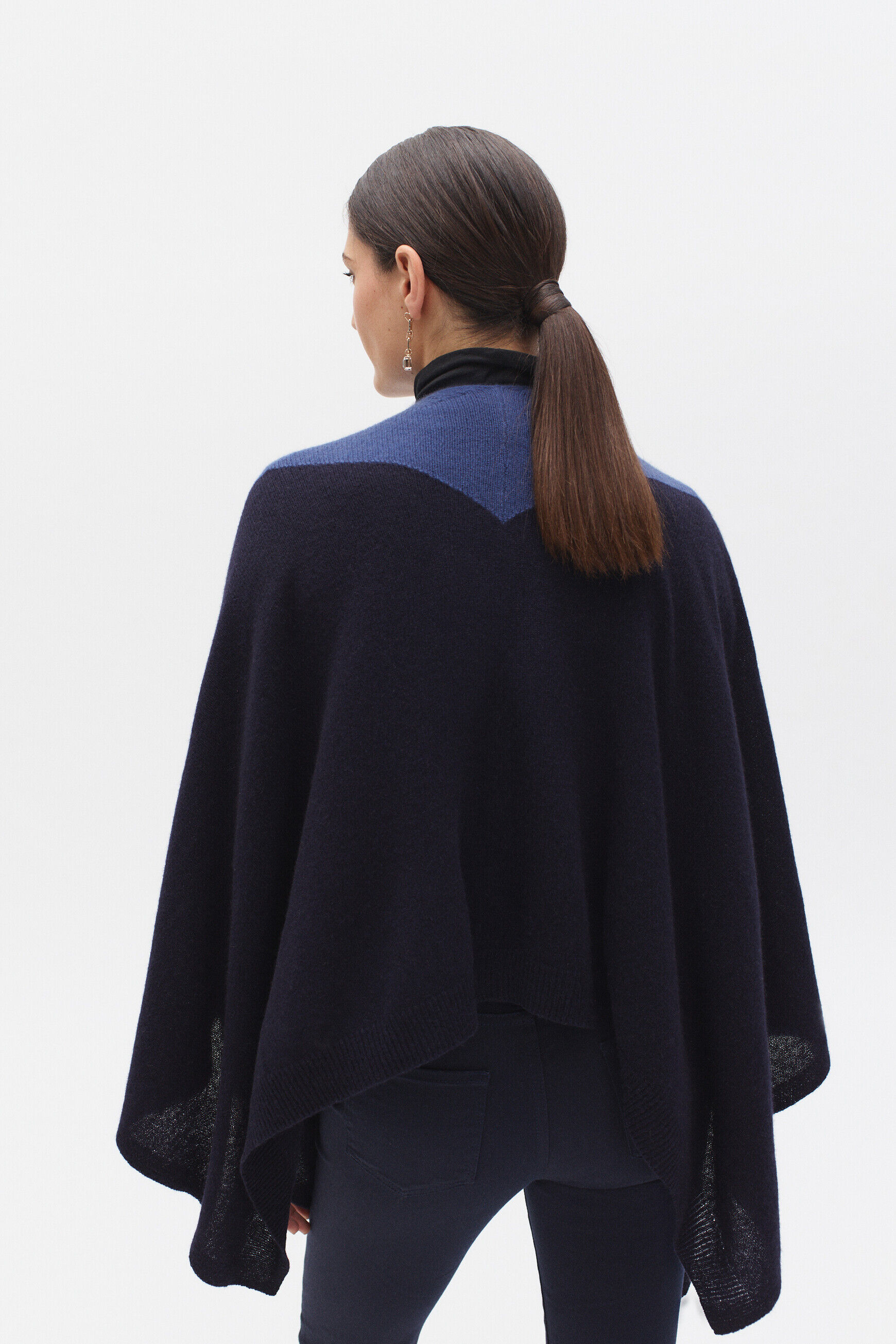 poncho charles b 100% cachemire bleu marine femme