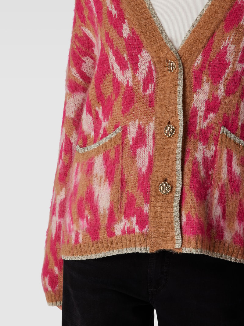 Strickjacke mit Allover-Muster und Eingrifftaschen in pink