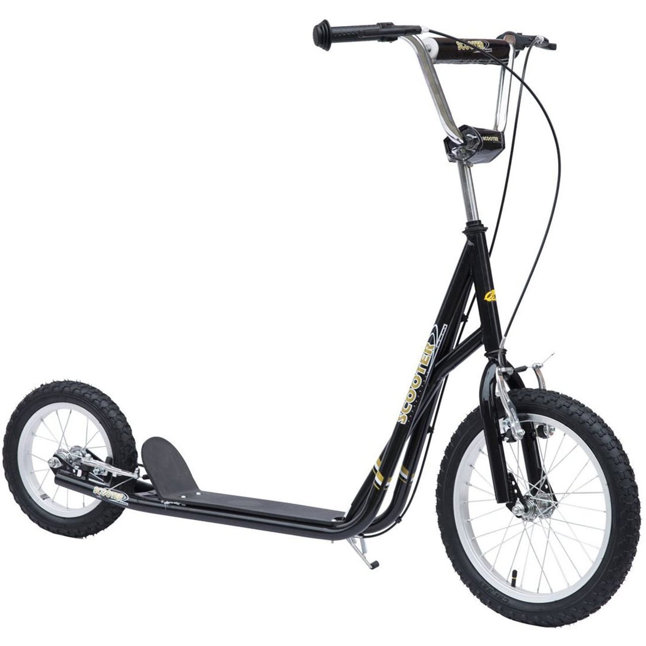 HOMCOM Kinderroller mit Bremsen 16/12 Zoll Scooter Tretroller Cityroller Kinder Roller Kickboard für 5  Jahre Kinder Schwarz 135 x 58 x 92-100 cm