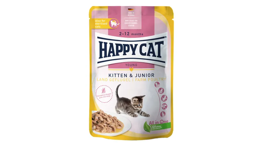 Happy Cat Katzennassfutter Kitten & Junior Land Geflügel 85 g