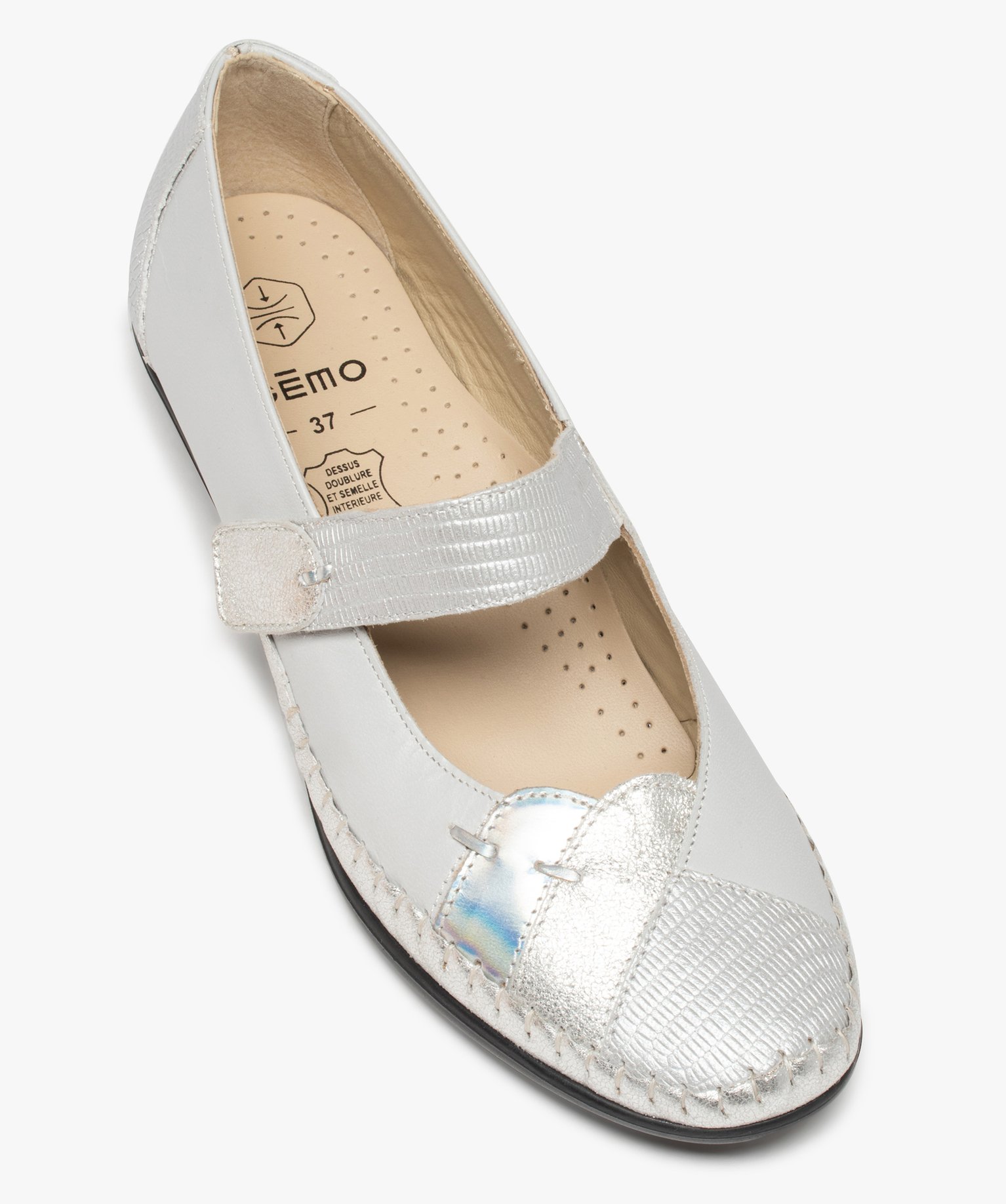 Escarpins confort femme en cuir détails brillants gris clair | GEMO