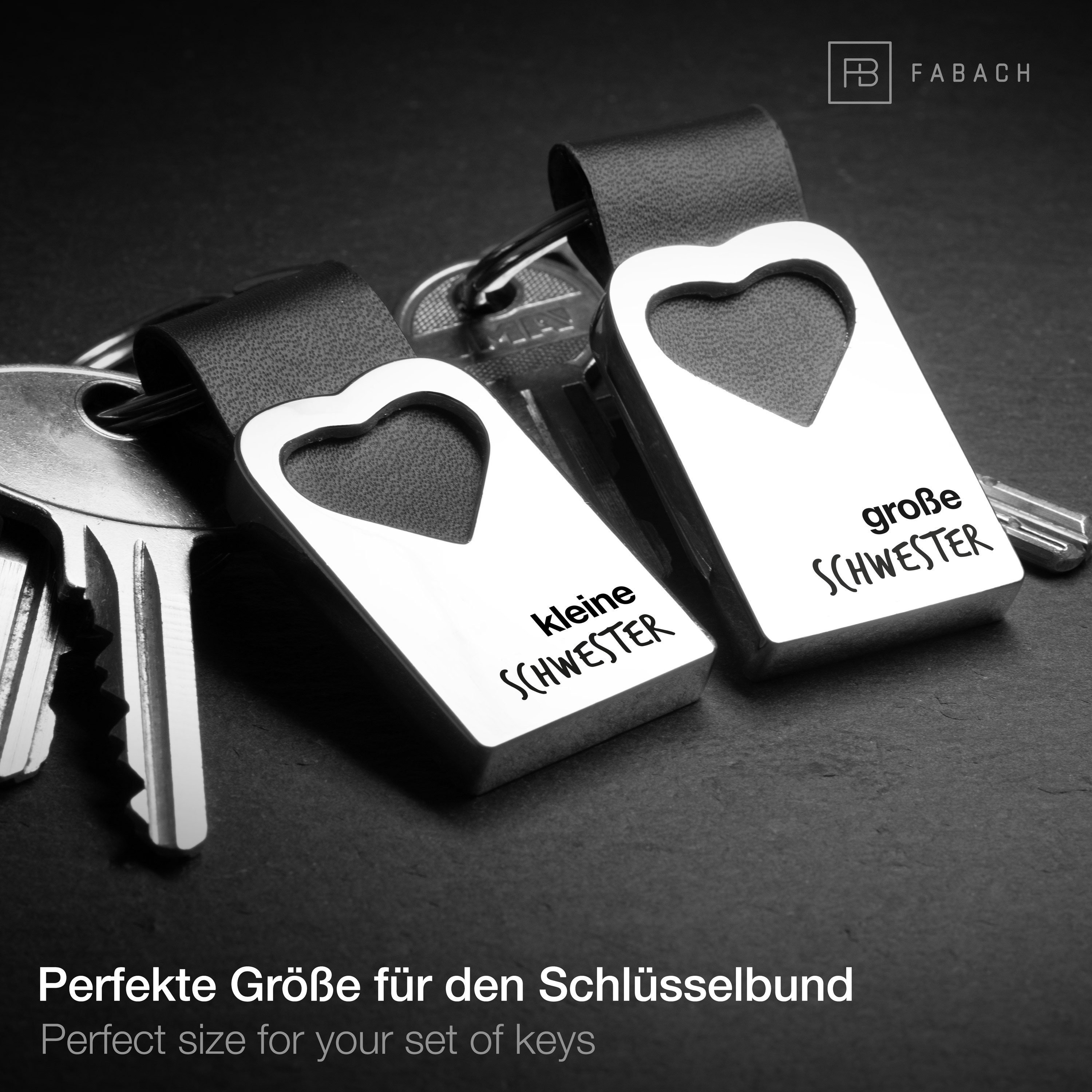 FABACH Schlüsselanhänger Leder mit Herz und Gravur - Glücksbringer Geschenk für Geschwister