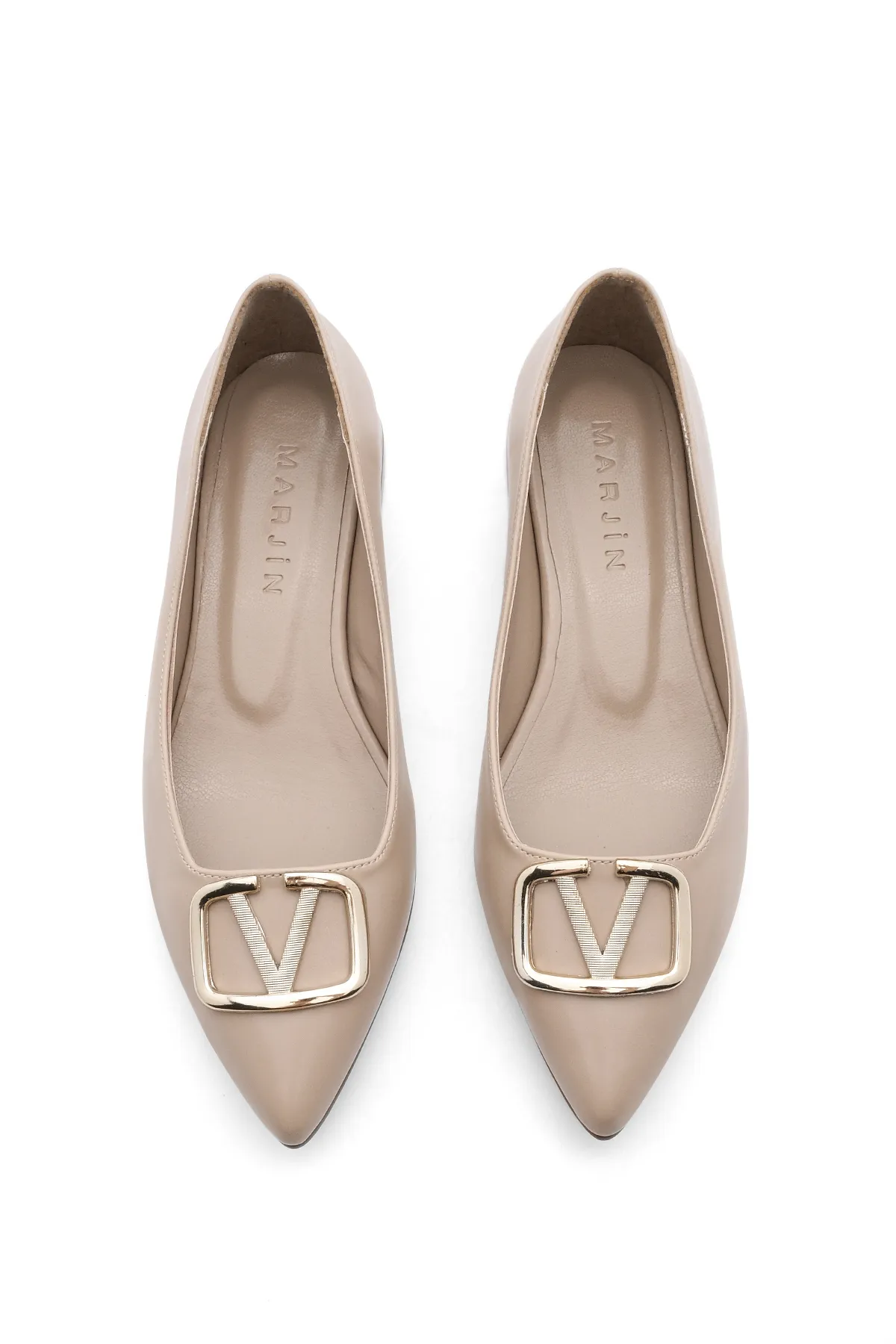 Marjin  Ballerinas mit spitzer Spitze und Schnalle für Damen Porek Beige