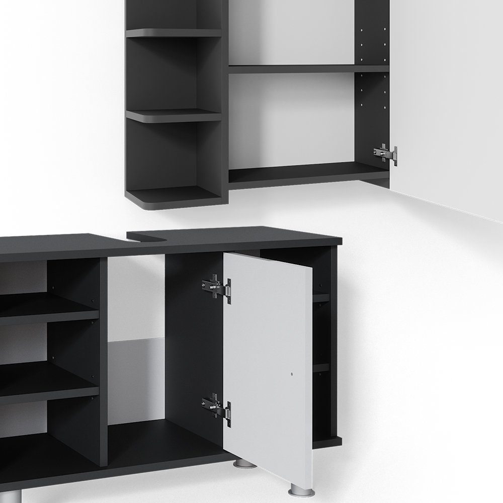 Vicco Badmöbel-Set Badezimmerset FYNN Weiß / Anthrazit Set 5, (2-er Set, 2-St., 2-er Set)