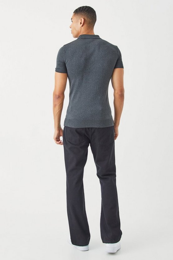 Kurzärmliges Muscle-Fit Poloshirt mit halbem Reißverschluss