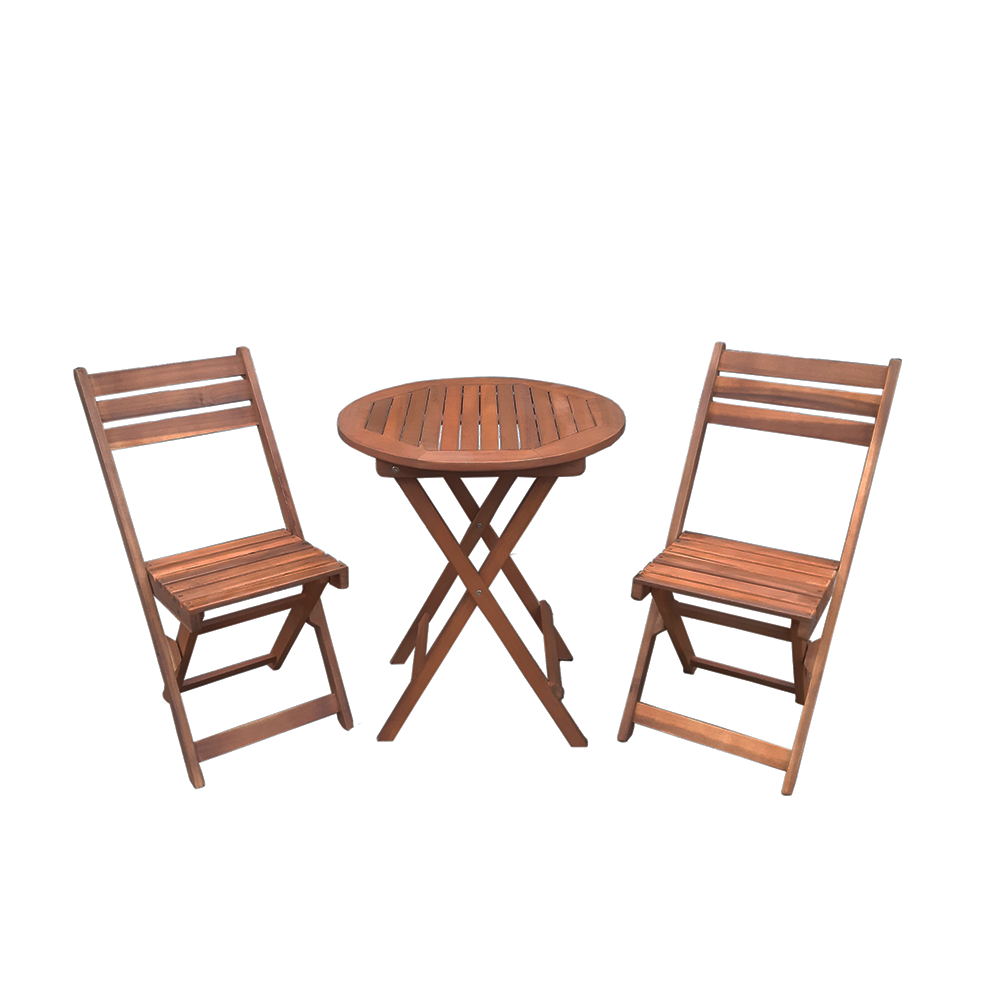 HC Garten & Freizeit Balkonset Klappstühle 3tlg. Klapptisch Ø 60cm Rund Akazie