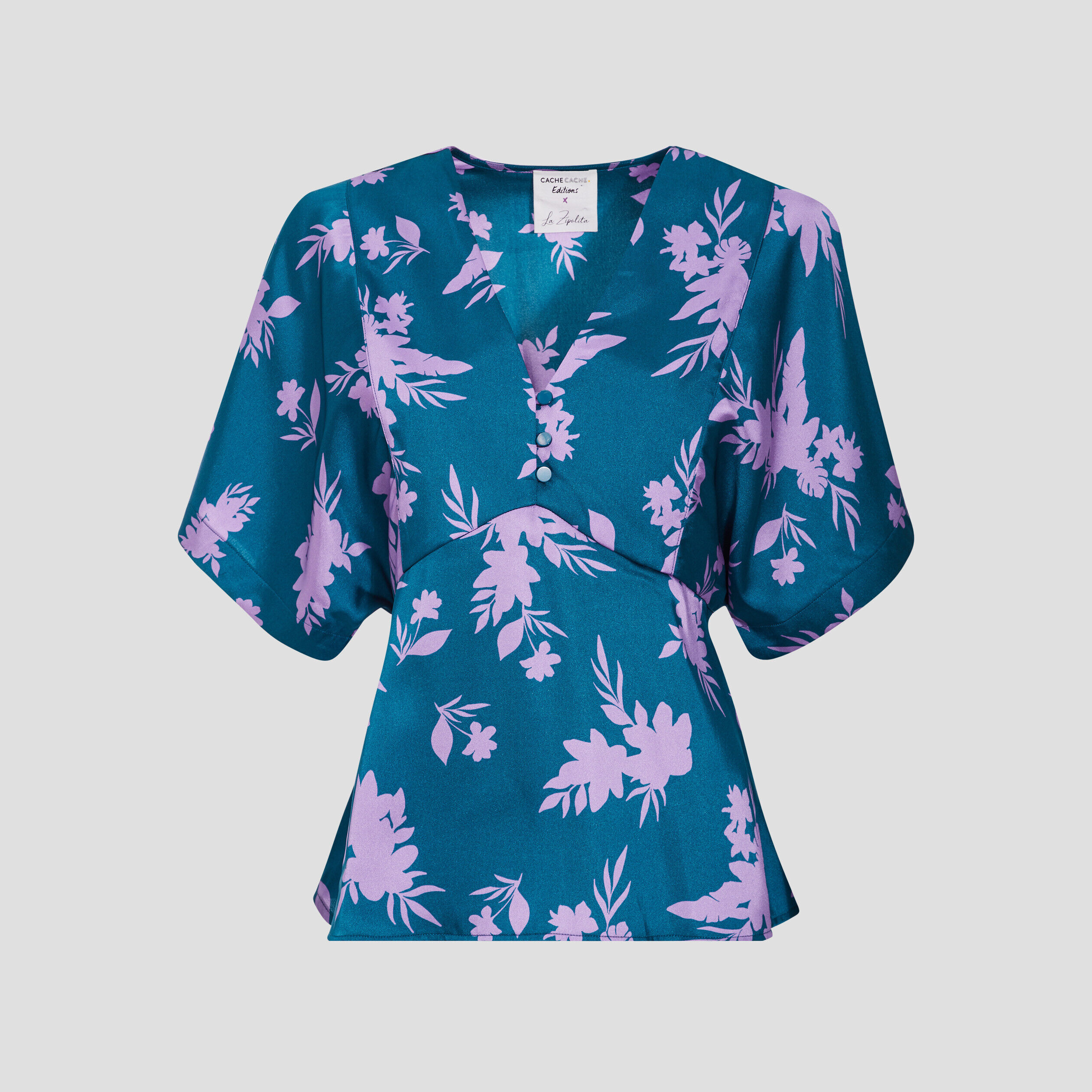 Blouse évasée manches 3/4 bleu femme | Cache Cache