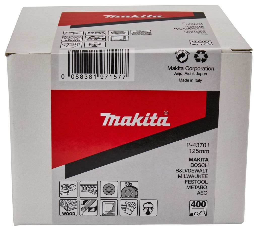 Accessoires Makita P-43701 Disque de ponçage 125 mm K400 Rouge Velcro 50 pièces