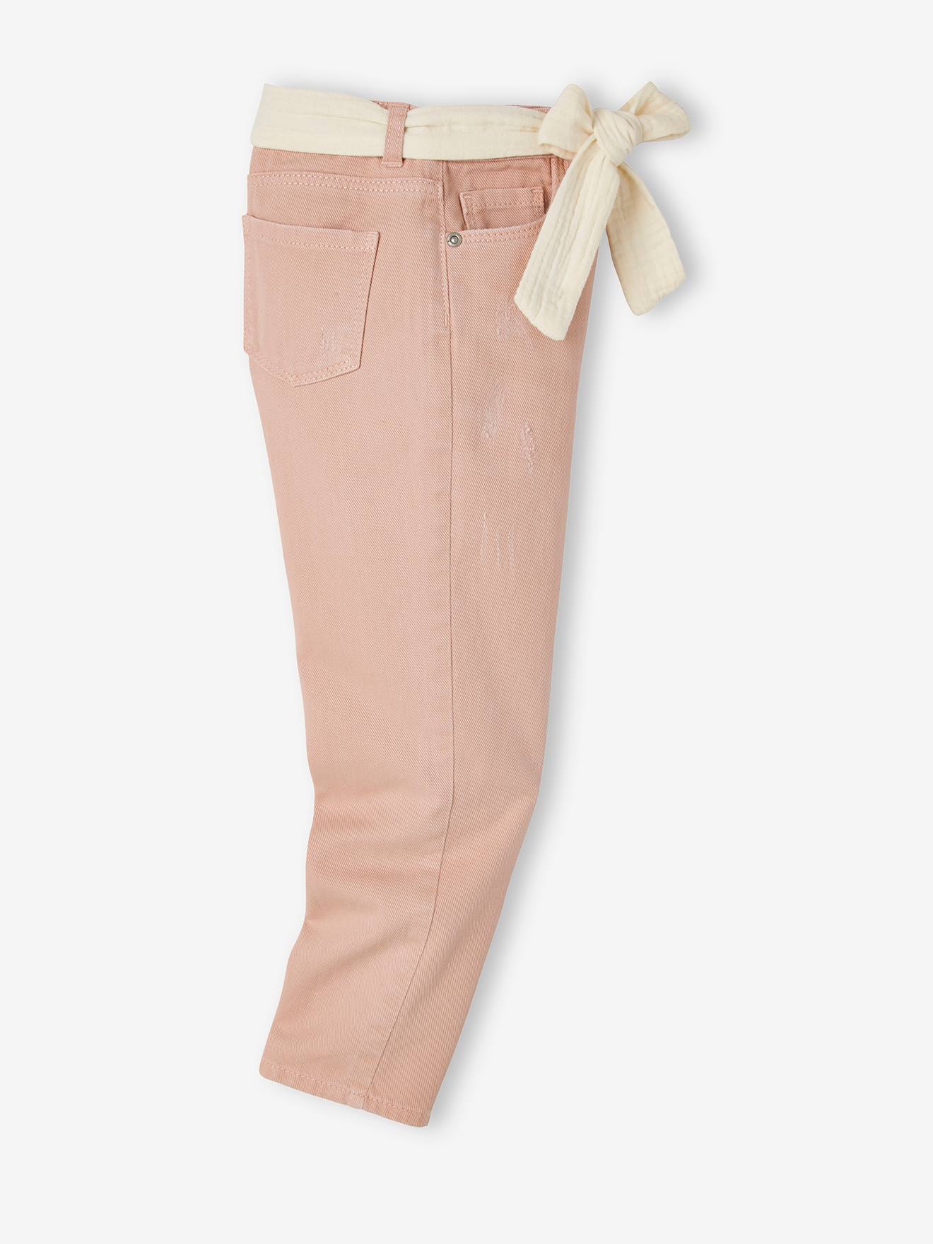 Vertbaudet Mädchen Hose mit Stoffgürtel, Mom-Fit Oeko-Tex - pfirsich