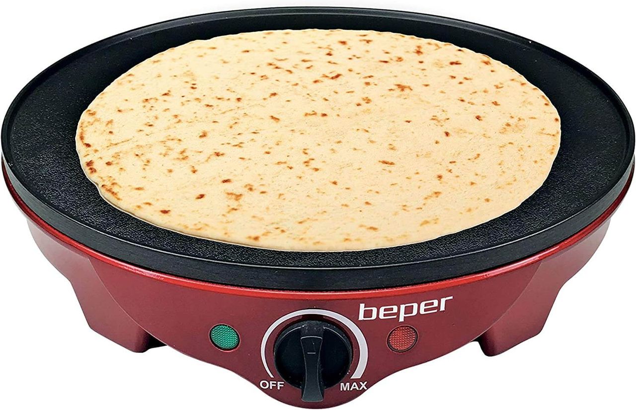 beper BT.700Y Crepes Maker für Crêpes, Pfannkuchen und Piadinas elektrisch mit Holzspatel