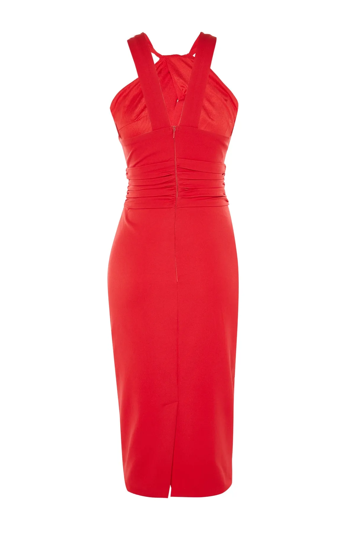 Trendyol Collection  Rotes, tailliertes, gewebtes Abendkleid TPRSS21EL1492