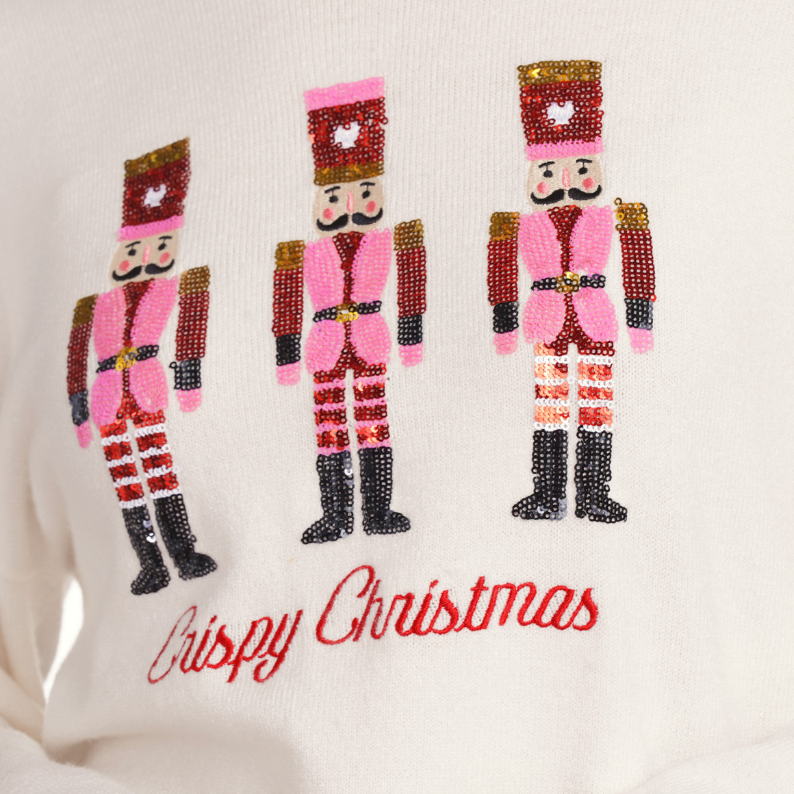 Damen Weihnachtspullover mit Pailletten-Motiv weiss