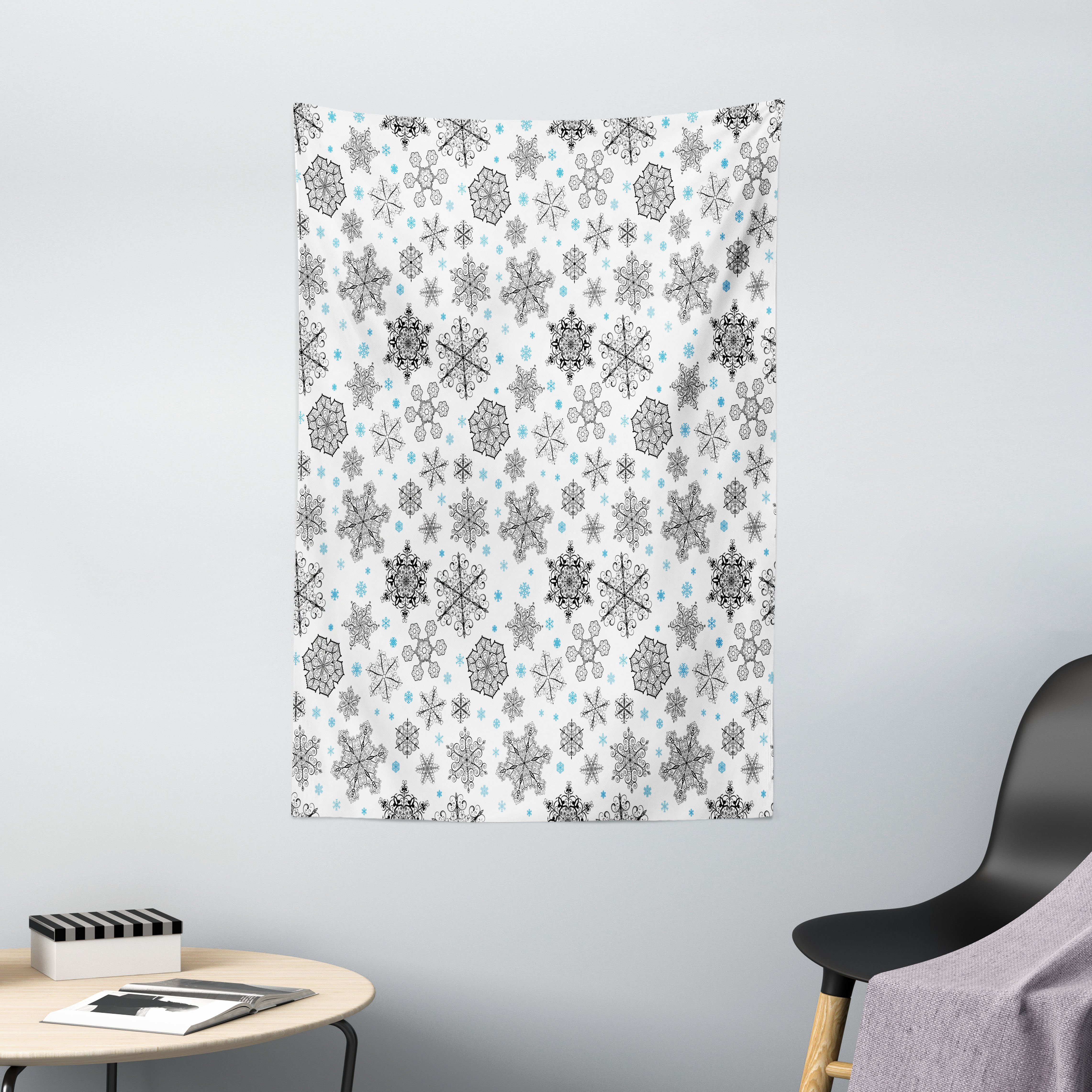 Wandteppich Wohnzimmer Schlafzimmer Wandtuch Seidiges Satin Wandteppich, Abakuhaus, rechteckig, Schneeflocke Spitze Art-Winter