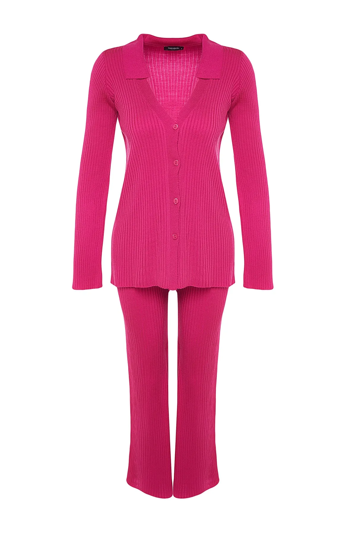 Trendyol Collection  Fuchsia Basic Strickoberteil und -unterteil im Set mit Polokragen TWOAW23AU00007
