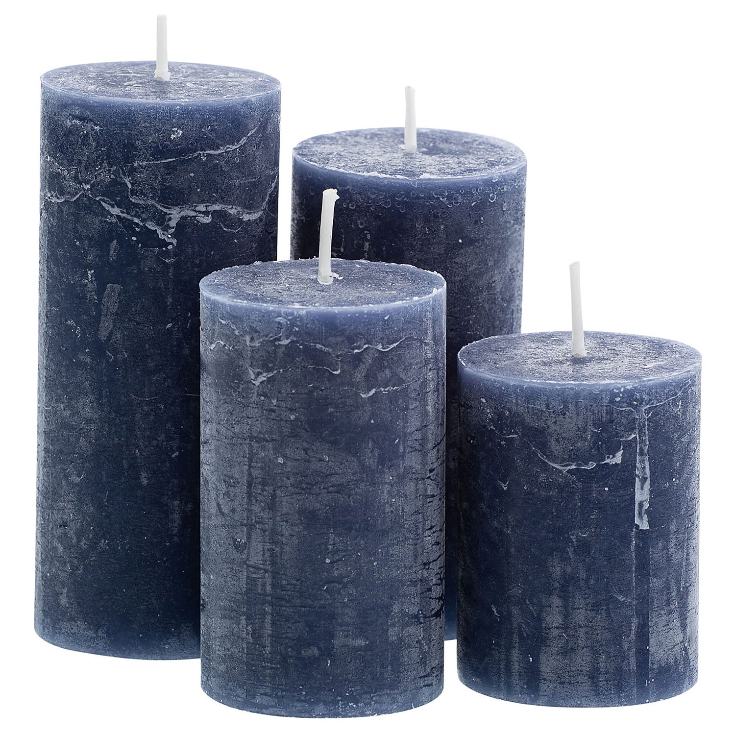 Rustikale Kerzen, blau, abgestuft, 4 Stück