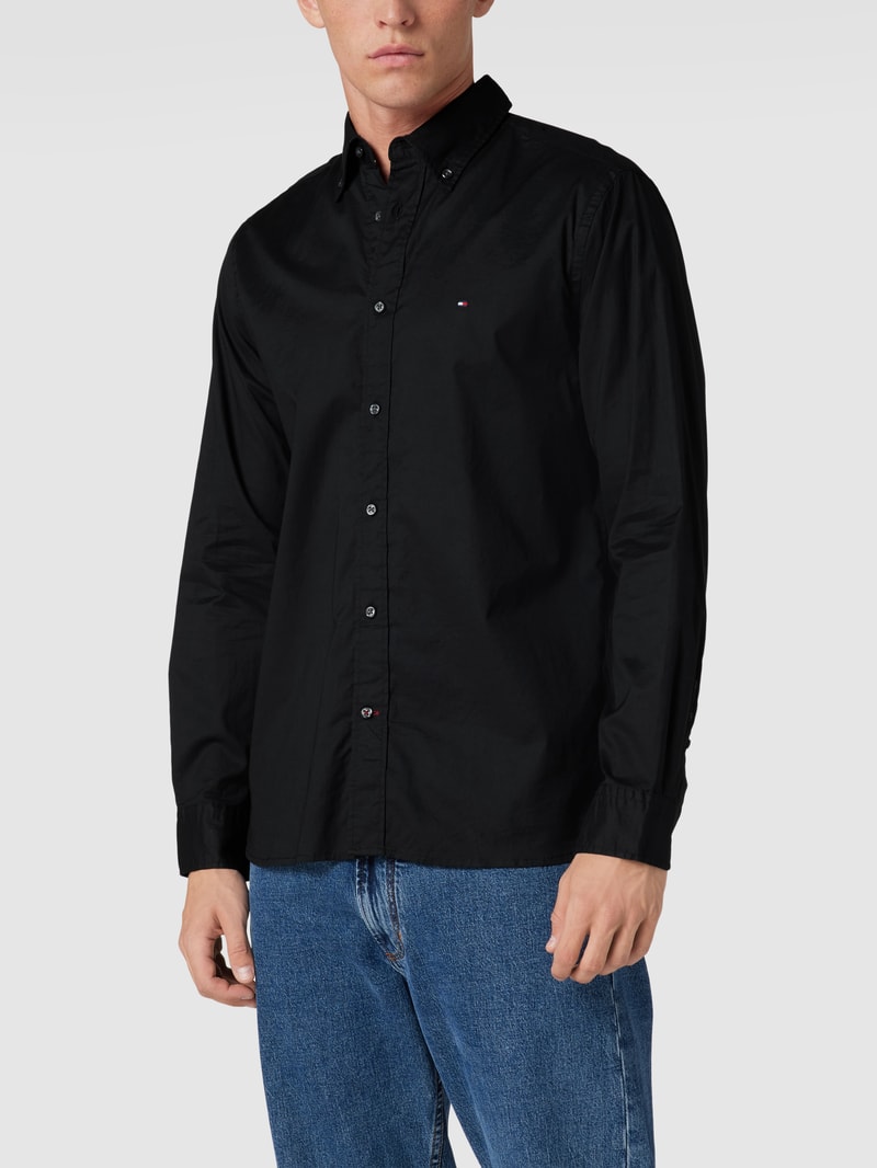 Freizeithemd mit Logo-Stitching Modell 'CORE FLEX POPLIN' in schwarz