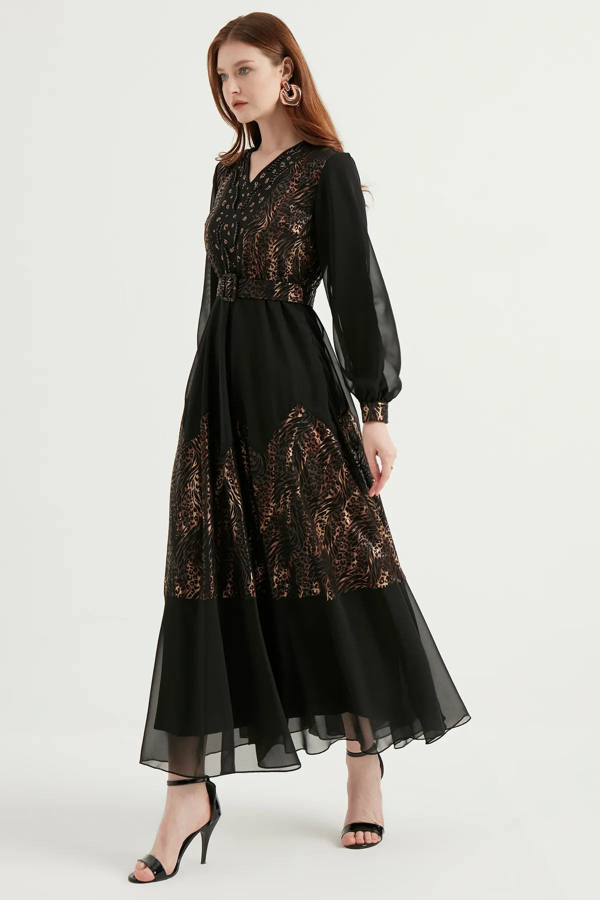 Herita  Chiffonkleid mit Gürtel
