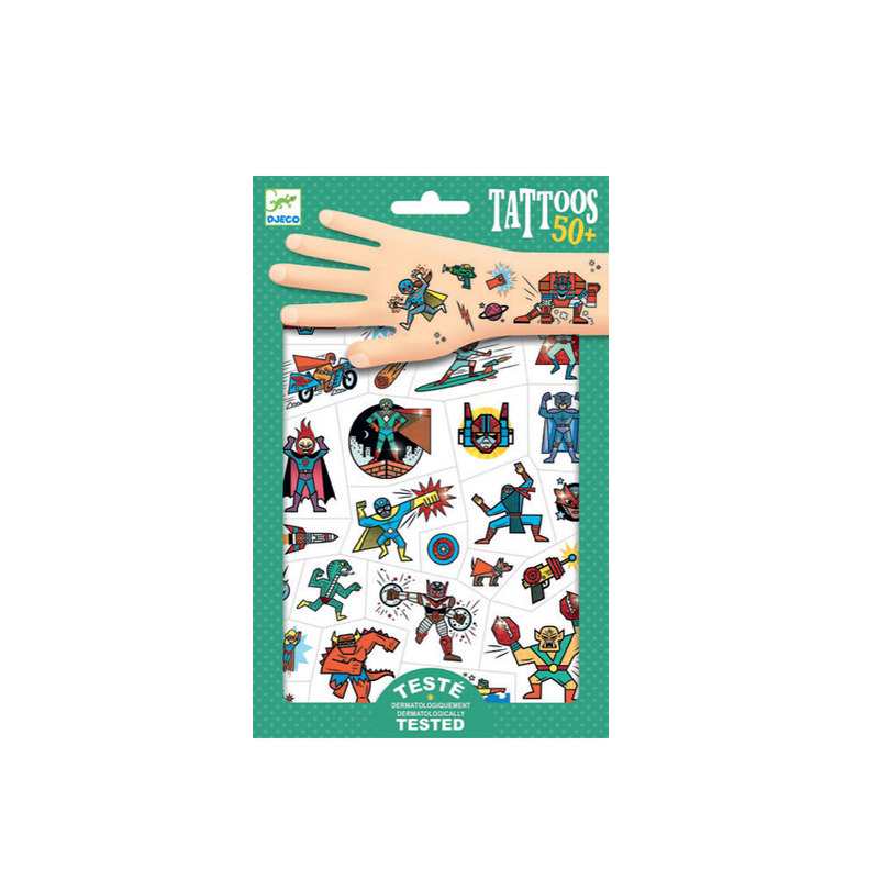 2 planches de tattoos Heroes vs vilain Djeco